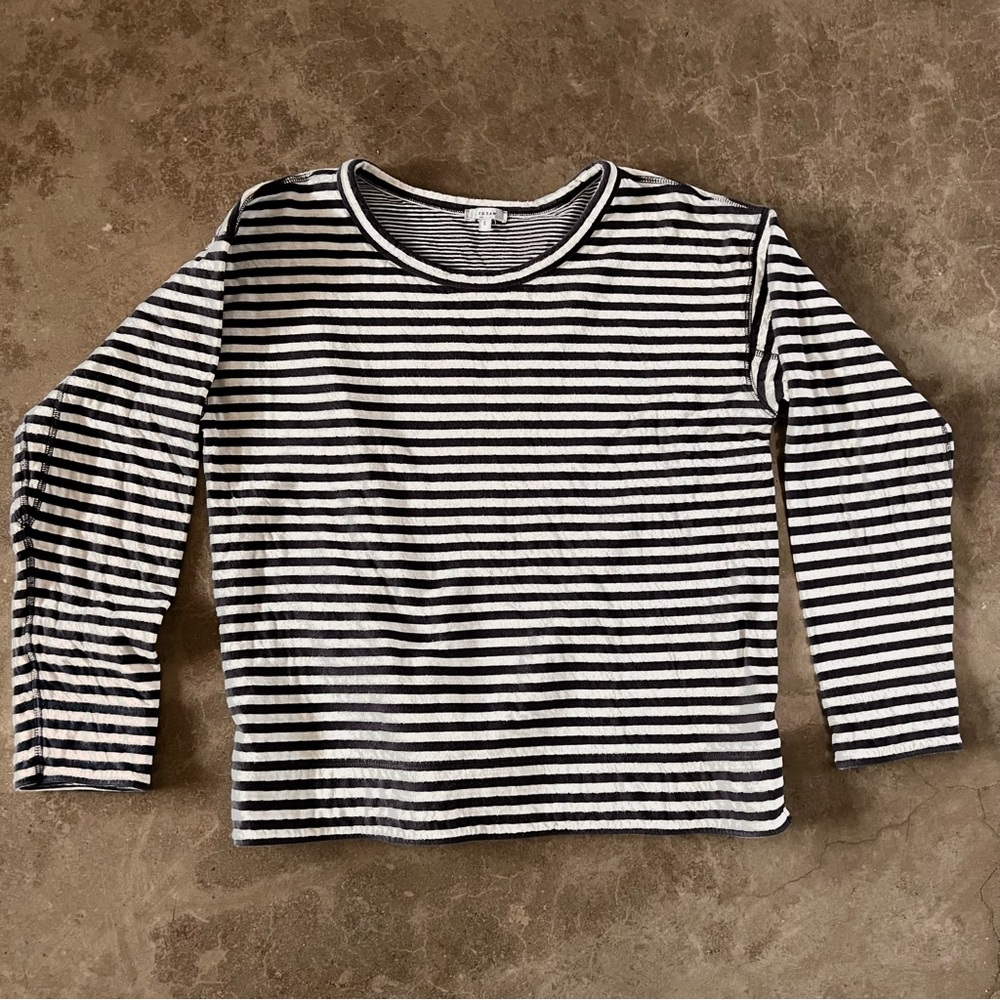 Jigsaw Breton style cotton shirt. Navy and grey stripe, sz S. EUC.